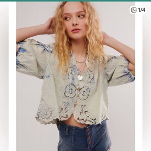 NWOT Free People Corinna embroidered denim top